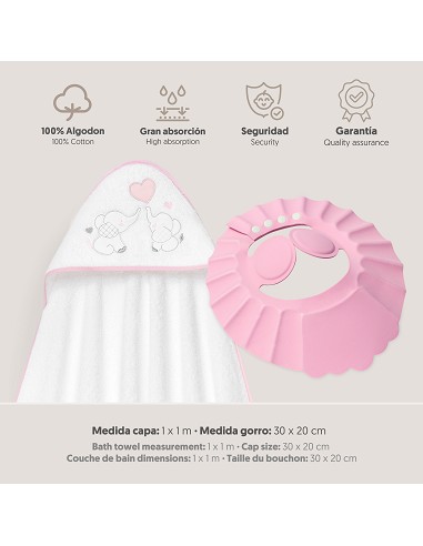 Capa Baño 1X1 Mod Parejita Elefante+Gorro Bco/Rosa