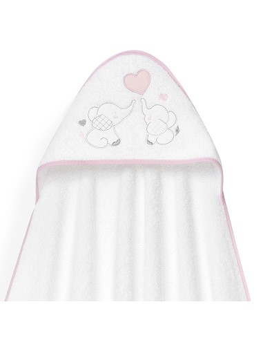 Capa Baño 1X1 Mod Parejita Elefante+Gorro Bco/Rosa