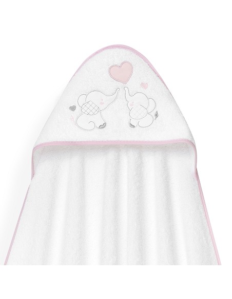 Capa Baño 1X1 Mod Parejita Elefante+Gorro Bco/Rosa