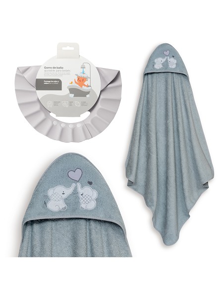 Capa Baño 1X1 Mod Parejita Elefante+Gorro Gris