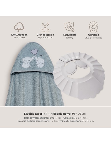 Capa Baño 1X1 Mod Parejita Elefante+Gorro Gris