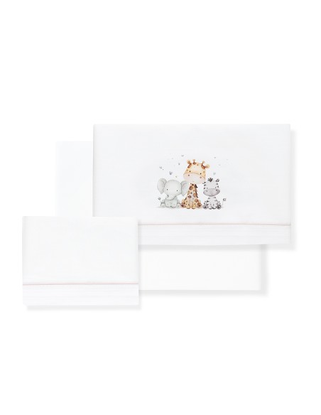 Triptico Coche Estampado Jirafa Elefante Bco/Rosa