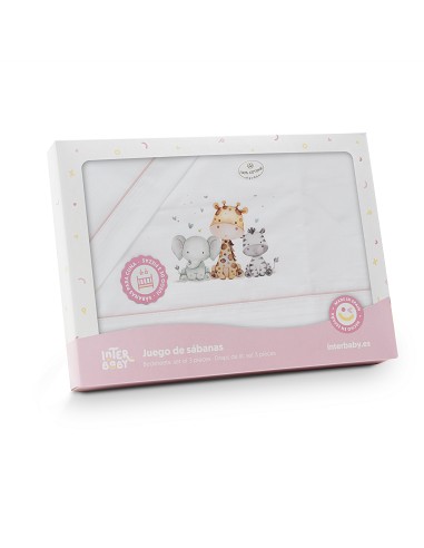 Triptico Coche Estampado Jirafa Elefante Bco/Rosa