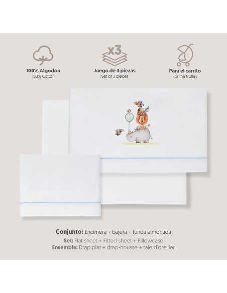 Triptico Coche Estampado Rino-Leon Bco/Azul