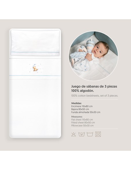 Triptico Coche Estampado Oso Luna Estrellas Bco/Azul
