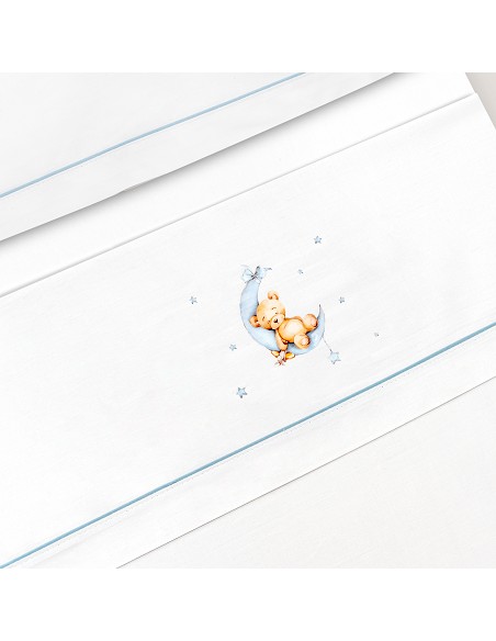 Triptico Coche Estampado Oso Luna Estrellas Bco/Azul