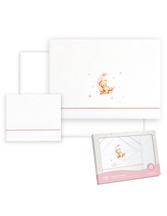 Triptico Coche Estampado Oso Luna Estrellas Bco/Rosa