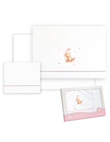 Triptico Coche Estampado Oso Luna Estrellas Bco/Rosa