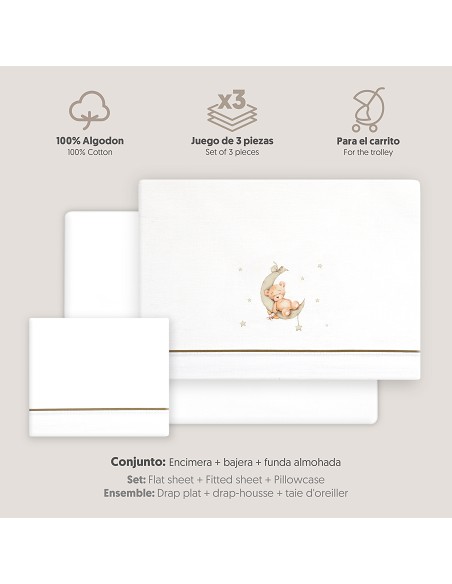 Triptico Coche Estampado Oso Luna Estrellas Bco/Gris