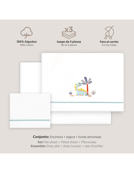 Triptico Coche Estampado Dinosaurio Palmera Bco/Verde