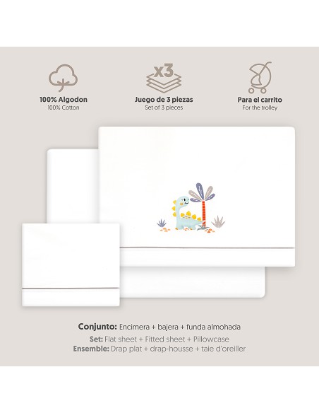 Triptico Coche Estampado Dinosaurio Palmera Bco/Gris