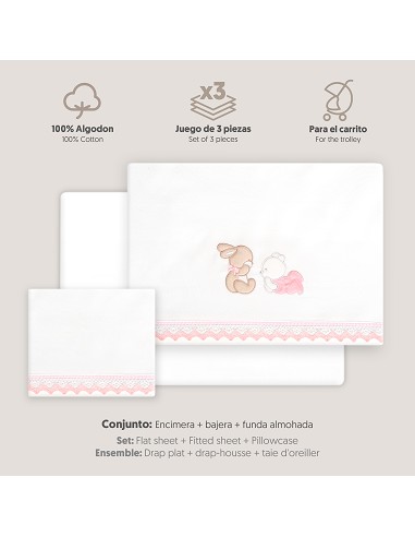 Triptico Coche Oso Tumbado Conejito Bco/Rosa