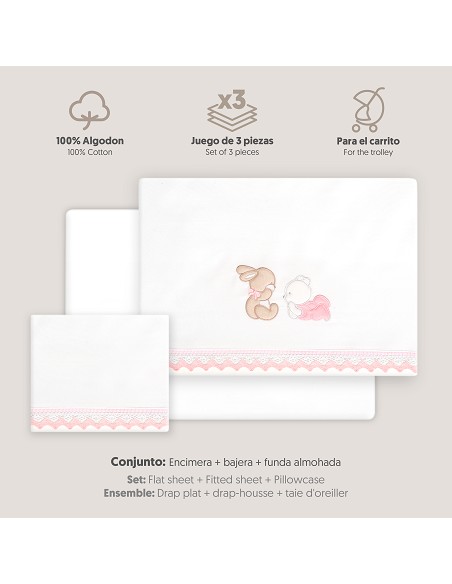 Triptico Coche Oso Tumbado Conejito Bco/Rosa