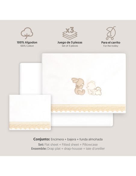 Triptico Coche Oso Tumbado Conejito Bco/Beig