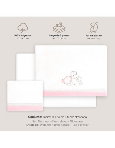 Triptico Coche Oso Elefante Globos Bco/Rosa