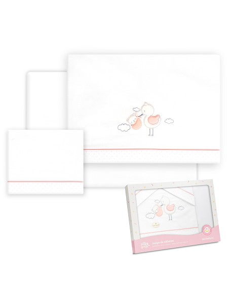 Triptico Coche Cigueña Oso Bco/Rosa