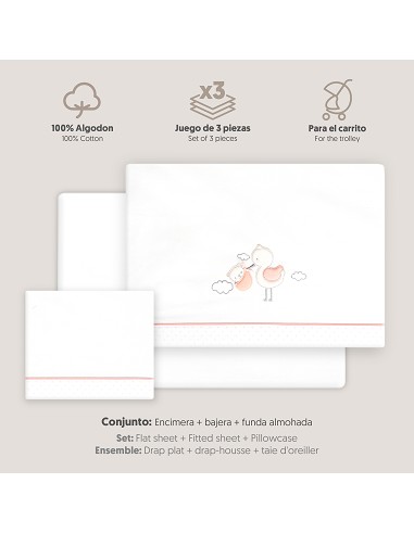 Triptico Coche Cigueña Oso Bco/Rosa