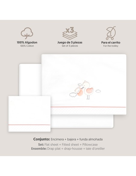 Triptico Coche Cigueña Oso Bco/Rosa