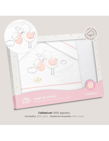 Triptico Coche Cigueña Oso Bco/Rosa