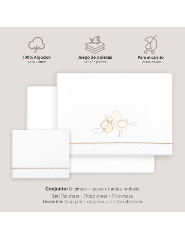 Triptico Coche Cigueña Oso Bco/Beig