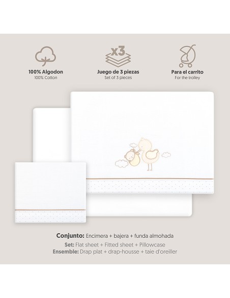 Triptico Coche Cigueña Oso Bco/Beig