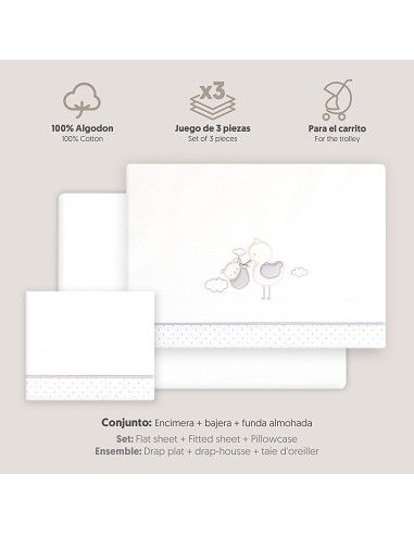 Triptico Coche Cigueña Oso Bco/Gris