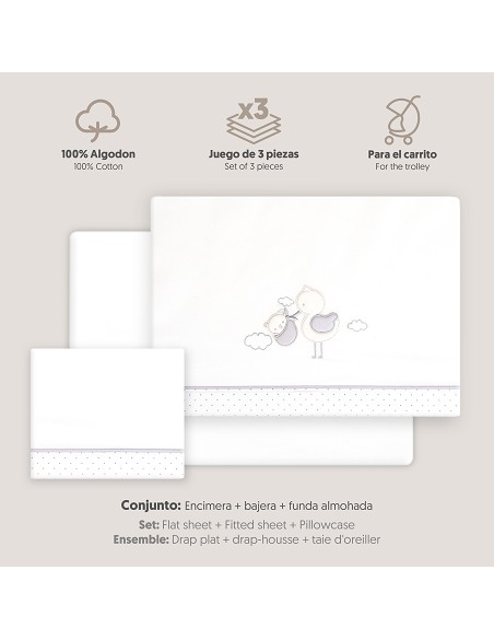 Triptico Coche Cigueña Oso Bco/Gris