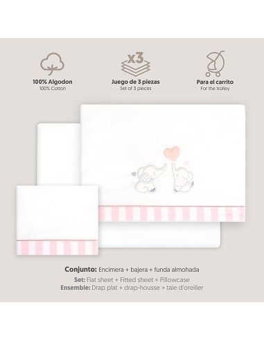 Triptico Coche Parejita Elefante Bco/Rosa