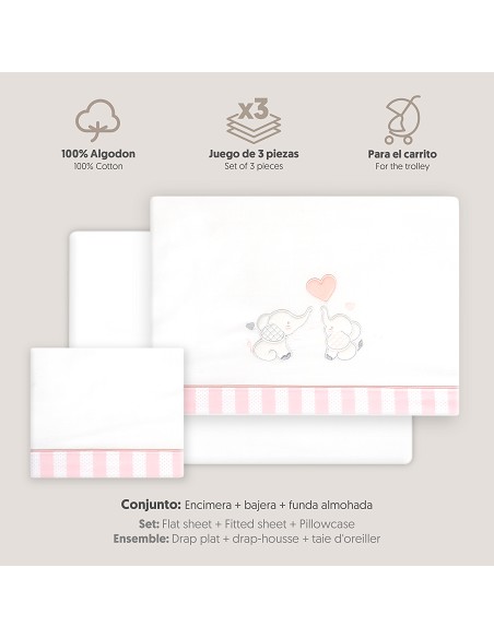 Triptico Coche Parejita Elefante Bco/Rosa