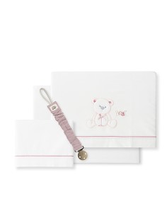 Triptico Cuna Mod Oso Lazo+Broche Bco/Rosa