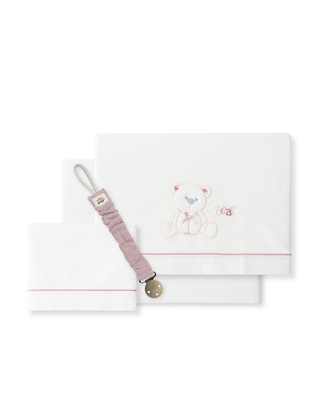 Triptico Cuna Mod Oso Lazo+Broche Bco/Rosa