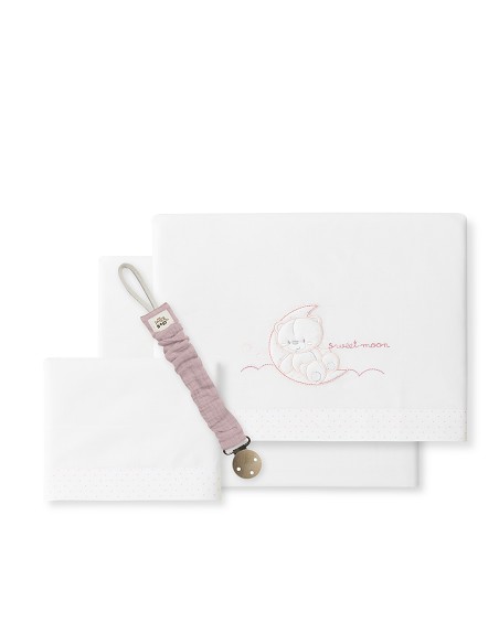 Triptico Cuna Mod Sweet Moon+Broche Bco/Rosa
