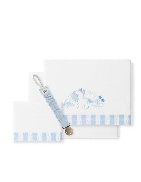 Triptico Cuna Mod Unicornio Nubes+Broche Bco/Azul