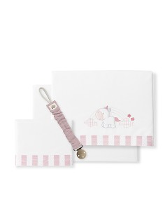 Triptico Cuna Mod Unicornio Nubes+Broche Bco/Rosa