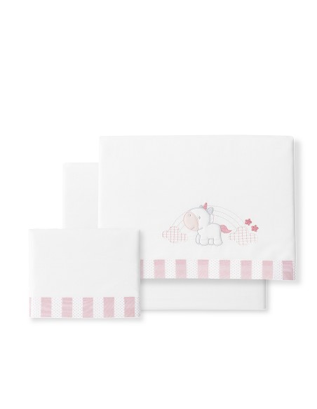 Triptico Cuna Mod Unicornio Nubes+Broche Bco/Rosa