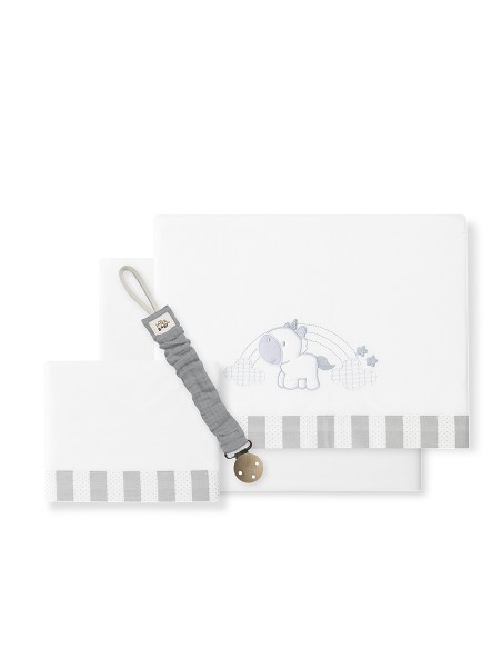 Triptico Cuna Mod Unicornio Nubes+Broche Bco/Gris
