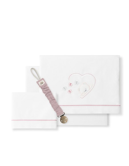 Triptico Cuna Mod Oso Mariposa+Broche Bco/Rosa