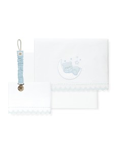 Triptico Cuna Oso Luna Guipur+Broche Bco/Azul