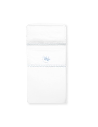 Triptico Cuna Oso Luna Guipur+Broche Bco/Azul