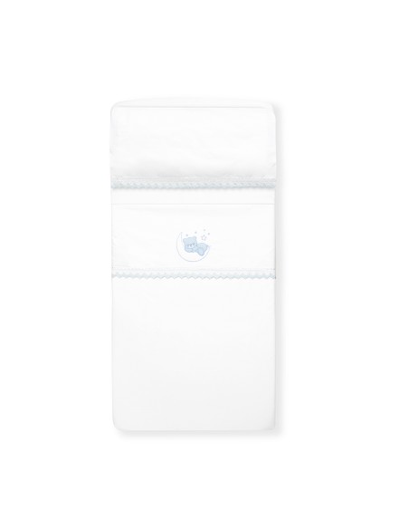 Triptico Cuna Oso Luna Guipur+Broche Bco/Azul