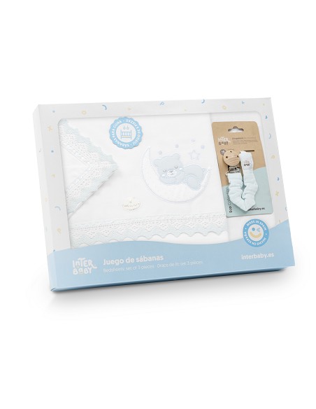 Triptico Cuna Oso Luna Guipur+Broche Bco/Azul