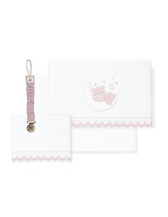 Triptico Cuna Oso Luna Guipur+Broche Bco/Rosa