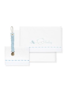 Triptico Cuna Cara Osito Baby Pasacinta + Broche Bco/Azul