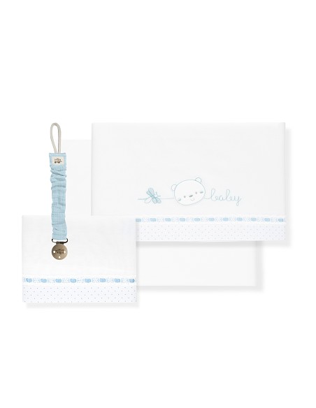 Triptico Cuna Cara Osito Baby Pasacinta + Broche Bco/Azul