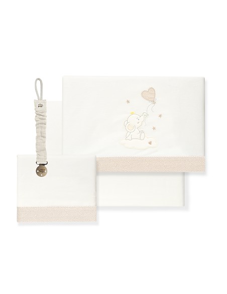 Triptico Cuna Elefante Globo Corazon+Broche Beig