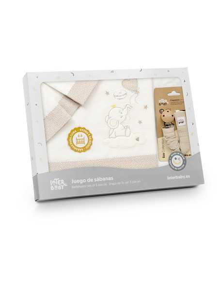 Triptico Cuna Elefante Globo Corazon+Broche Beig