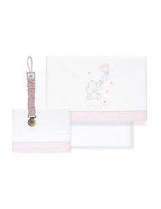 Triptico Cuna Elefante Globo Corazon+Broche Bco/Rosa