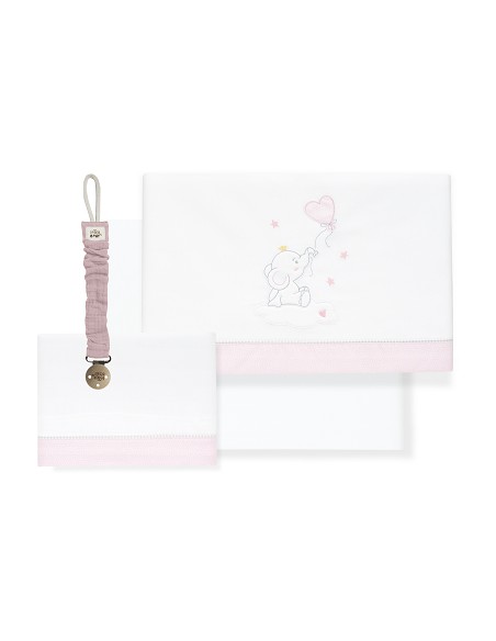 Triptico Cuna Elefante Globo Corazon+Broche Bco/Rosa