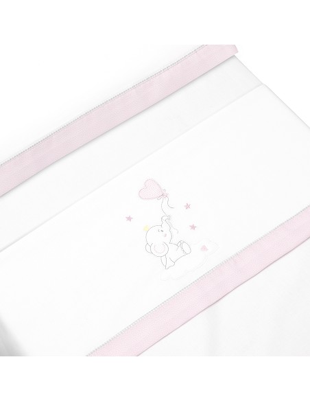 Triptico Cuna Elefante Globo Corazon+Broche Bco/Rosa