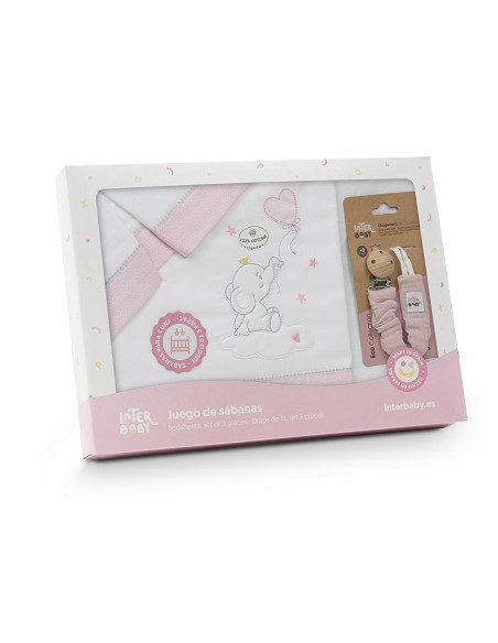 Triptico Cuna Elefante Globo Corazon+Broche Bco/Rosa